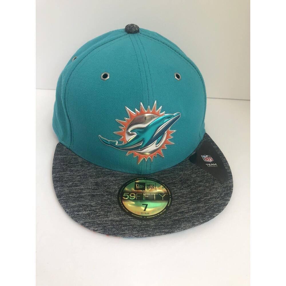 New Era Miami Dolphins 59FIFTY Fitted Hat Baseball‎ Cap Size 7 Draft Stone